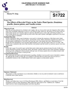 CALIFORNIA STATE SCIENCE FAIR 2008 PROJECT SUMMARY Name(s)  Sheena W. Song