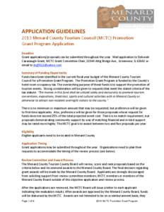     APPLICATION GUIDELINES   2013 Menard County Tourism Council (MCTC) Promotion      Grant Program Application   