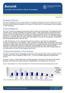 Burundi A profile of Burundi-born South Australians December[removed]Geography of Burundi