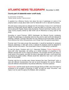 ATLANTIC NEWS TELEGRAPH  November 5, 2005 County part of statewide water runoff study By Jennifer Nichols, NT Staff Writer