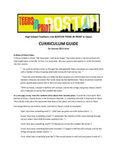 High School Teachers: Use BOSTON TEENS IN PRINT in Class!  CURRICULUM GUIDE for January 2011 issue A Place of One’s Own In Eloisa Cabello’s article, “My Venezuela: I will never forget,” the writer paints a vibran