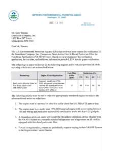 Letter from EPA to Donaldson Company, Inc. Granting Verification of Semi-Active Electric Diesel Particulate Filter (December 13, 2013)