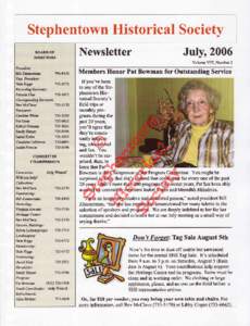 HistoricalSociety Stephentown July,2006 Newsletter