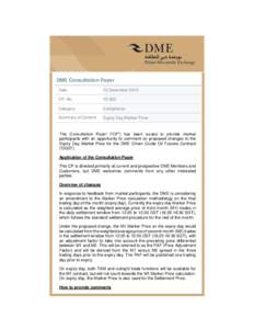 Futures exchanges / DME Oman Crude Oil Futures Contract / Dubai Mercantile Exchange / Futures contract / Benchmark / DME