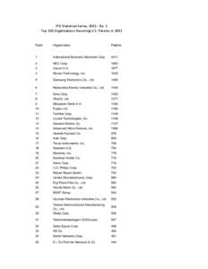 IPO Statistical Series, No. 1 Top 300 Organizations Receiving U.S. Patents in 2001 Rank  Organization