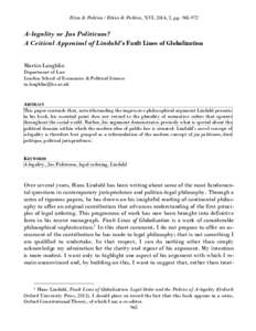Etica & Politica / Ethics & Politics, XVI, 2014, 2, ppA-legality or Jus Politicum? A Critical Appraisal of Lindahl’s Fault Lines of Globalization Martin Loughlin Department of Law