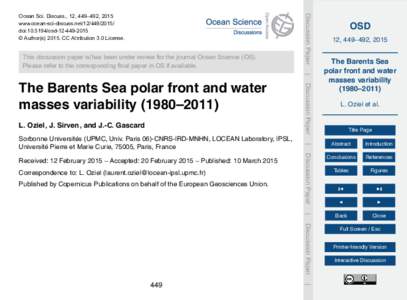 This discussion paper is/has been under review for the journal Ocean Science (OS). Please refer to the corresponding final paper in OS if available. Discussion Paper  Ocean Sci. Discuss., 12, 449–492, 2015