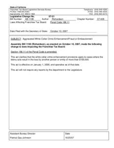 State of California Franchise Tax Board-Legislative Services Bureau PO Box 1468 MS A350 Sacramento, CA[removed]Telephone: ([removed]