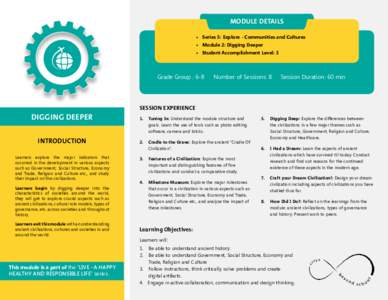MODULE DETAILS •	 Series 5: Explore - Communities and Cultures •	 Module 2: Digging Deeper •	 Student Accomplishment Level: 3  Grade Group : 6-8