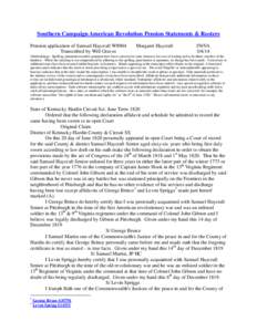 Southern Campaign American Revolution Pension Statements & Rosters Pension application of Samuel Haycraft W8904 Transcribed by Will Graves Margaret Haycraft