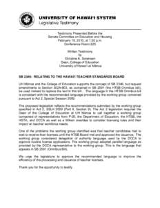 Investment / Finance / University of Hawaiʻi at Mānoa / Omnibus bill / Manoa / Michael Milken / Financial economics / Association of Public and Land-Grant Universities / University of Hawaii / American Association of State Colleges and Universities