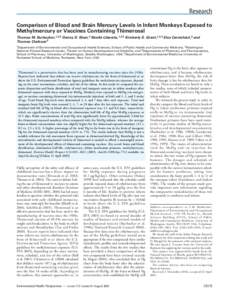 Research Comparison of Blood and Brain Mercury Levels in Infant Monkeys Exposed to Methylmercury or Vaccines Containing Thimerosal Thomas M. Burbacher,1,2,3 Danny D. Shen,4 Noelle Liberato,1,2,3 Kimberly S. Grant,1,2,3 E