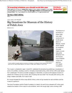 Big Donations for Museum of the History of Polish Jews - Emerging Europe Real Time - WSJ