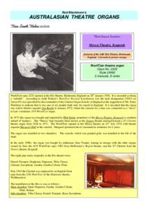 Rod Blackmore’s  AUSTRALASIAN THEATRE ORGANS New South Wales section Best known location: Mecca Theatre, Kogarah