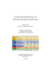 Veranstaltungsplanung mit Multiple-Knapsack-Methoden Diplomarbeit bei Prof. Dr. Martin Grötschel