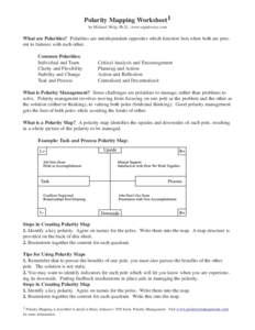 Polarity Mapping Worksheet1 by Michael Welp, Ph.D., www.equalvoice.com What are Polarities? Polarities are interdependent opposites which function best when both are present to balance with each other. Common Polarities: