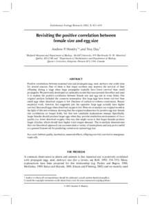 Evolutionary Ecology Research, 2003, 5: 421–429  Revisiting the positive correlation between female size and egg size Andrew P. Hendry1* and Troy Day2 1