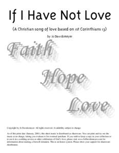 If I Have Not Love (A Christian song of love based on 1st Corinthians 13) by Jo Davidsmeyer Faith Faith