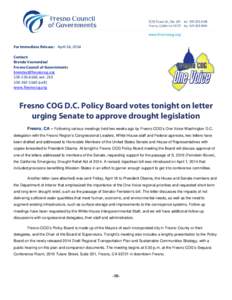 For Immediate Release: April 24, 2014 Contact: Brenda Veenendaal Fresno Council of Governments [removed[removed], ext. 219