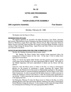 -175-  No. 63 VOTES AND PROCEEDINGS of the YUKON LEGISLATIVE ASSEMBLY
