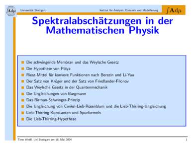 Universit¨at Stuttgart  Institut f¨ ur Analysis, Dynamik und Modellierung  R