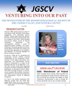 JGSCV  VENTURING INTO OUR PAST THE NEWSLETTER OF THE JEWISH GENEALOGICAL SOCIETY OF THE CONEJO VALLEY AND VENTURA COUNTY Volume 8 Issue 9