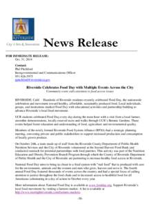 News Release FOR IMMEDIATE RELEASE: Oct. 31, 2014 Contact: Phil Pitchford Intergovernmental and Communications Officer
