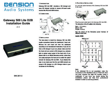 1. INTRODUCTION  4. ELECTRICAL INSTALLATION Gateway 500 Lite D2B emulates a CD changer and