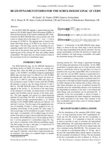 Proceedings of LINAC08, Victoria, BC, Canada  MOP029 BEAM DYNAMICS STUDIES FOR THE SCREX-ISOLDE LINAC AT CERN M. Pasini∗ , D. Voulot, CERN, Geneva, Switzerland