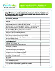 Home Maintenance Worksheet