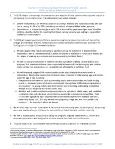 Nutrition in Food Security Recommendations for G20 Leaders: 2012 Los Cabos, México Communiqué 1. The G20 pledges to encourage the development and adoption of bold global and country-level targets to dramatically reduce