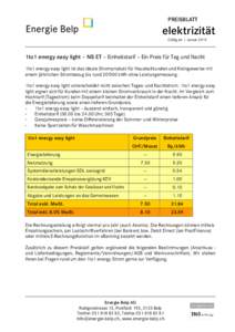 PREISBLATT  elektrizität Gültig ab 1. Januar1to1 energy easy light – NS ET – Einheitstarif – Ein Preis für Tag und Nacht