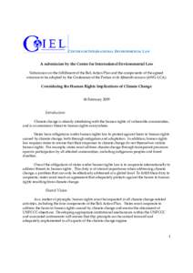CENTER FOR INTERNATIONAL ENVIRONMENTAL LAW  A submission by the Center for International Environmental Law Submission on the fulfillment of the Bali Action Plan and the components of the agreed outcome to be adopted by t
