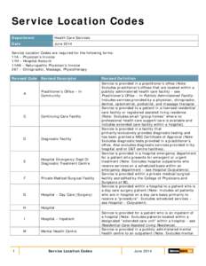 Service Location Codes Department Health Care Services  Date