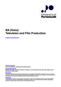 BA (Hons) Television and Film Production Programme Specification EDM-DJPrimary Purpose: