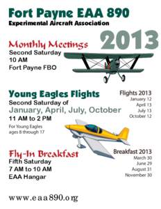 Fort Payne EAA 890 Experimental Aircraft Association Monthly Meetings Second Saturday 10 AM