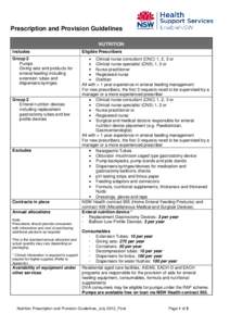 Prescription and Provision Guidelines NUTRITION Includes Eligible Prescribers