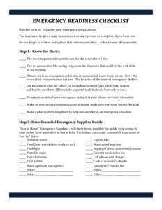 EMERGENCY READINESS CHECKLIST