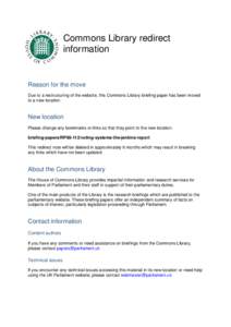 Commons Library redirect information Reason for the move Due to a restructuring of the website, this Commons Library briefing paper has been moved to a new location.