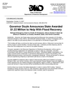 Jim Doyle Governor Roberta Gassman Secretary  State of Wisconsin