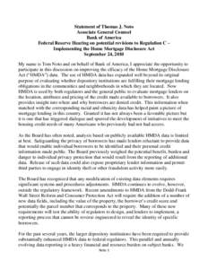 Statement of Thomas J. Noto Associate General Counsel Bank of America.  Federal Reserve Hearing on potential revisions to Regulation C - Implementing the Home Mortgage Disclosure Act, September 24, 2010