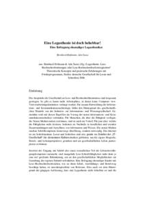 Eine Legasthenie ist doch behebbar! Eine Befragung ehemaliger Legastheniker Bernhard Hofmann, Ada Sasse aus: Bernhard Hofmann & Ada Sasse (Hg.) Legasthenie. LeseRechtschreibstörungen oder Lese-Rechtschreibschwierigkeite