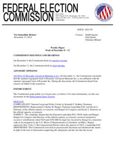 Press Office 999 E Street, N.W., Washington, DC[removed]Phone: [removed]Toll Free: [removed]www.fec.gov  ISSUE: [removed]