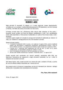 SEGRETERIE NAZIONALI  Comunicato sindacale NIDEC-ASI