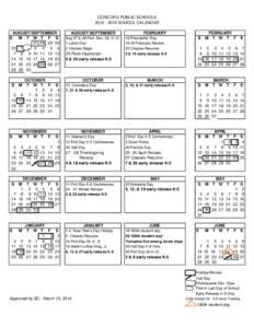 CONCORD PUBLIC SCHOOLS[removed]SCHOOL CALENDAR AUGUST/SEPTEMBER M T W T F S[removed][removed]