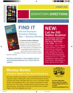 SUMMER[removed]DOWNTOWN DIRECTIONS A QUARTERLY PUBLICATION OF THE PROVIDENCE DOWNTOWN IMPROVEMENT DISTRICT  ���