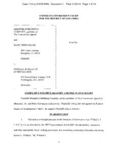 Case 1:10-cv[removed]RMU Document 1  Filed[removed]Page 1 of 10 UNITED STATES DISTRICT COURT FOR THE DISTRICT OF COLUMBIA