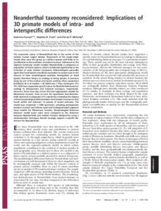 Neanderthal taxonomy reconsidered: Implications of 3D primate models of intra- and interspecific differences Katerina Harvati*†‡, Stephen R. Frost§, and Kieran P. McNulty¶ *Department of Anthropology, New York Univ