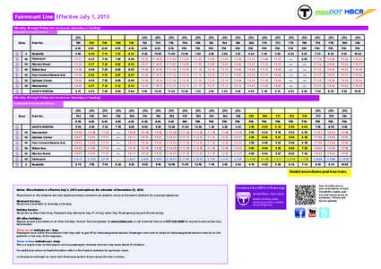 Fairmount Line	 Effective July 1, 2013 Monday through Friday (no service on Saturday or Sunday) Inbound to South Station