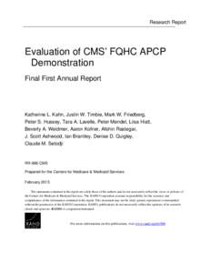 Evaluation of CMS’ FQHC APCP Demonstration Final First Annual Report